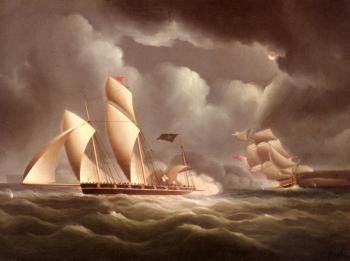 詹姆斯 E 巴特斯沃思 A British Frigate Attacking A Pirate Lugger At Night 詹姆斯 E 巴特斯沃思 A British Frigate Attacking A Pirate Lugger At Night